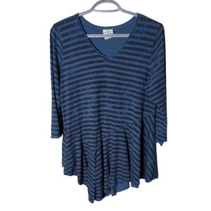 CMC Color Me Cotton Navy Stripe Asymmetrical Hem Tunic Cotton Size Small‎